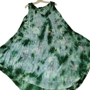 Greater Good Green & White Tie Dye Butterfly Embroidered Sequin Dress Free Size